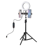 PULUZ 1.1m Tripod Mount + Live Broadcast Dual Phone Bracket + 6.2 inch 16cm LED Ring Vlogging Video Light Kits, 3 in 1 Live Broadcast Kits