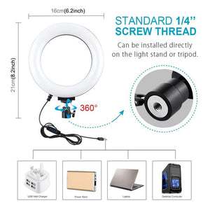 PULUZ 1.1m Tripod Mount + Live Broadcast Dual Phone Bracket + 6.2 inch 16cm LED Ring Vlogging Video Light Kits, 3 in 1 Live Broadcast Kits - laboratorydeal