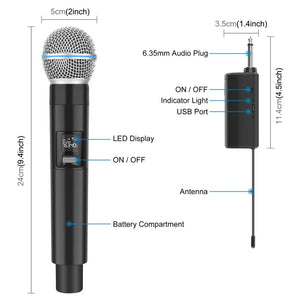 PULUZ 1 To 2 Wireless Microphones with LED Display, 6.35mm Transmitter - laboratorydeal