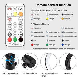 PULUZ 10.2 inch 26cm Curved Surface 168 LED Marquee LED RGBWW Dual - color Temperature Dimmable Ring Vlogging Photography Video Lights with Cold Shoe Tripod Ball Head & Remote Control & Phone Clamp, 10.2 inch Marquee LED - laboratorydeal