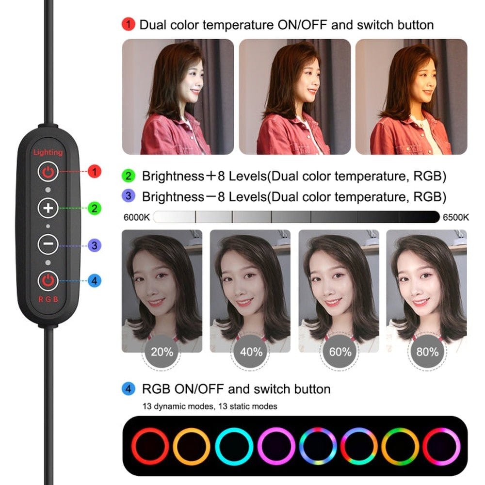 PULUZ 10.2 inch 26cm Curved Surface 168 LED Marquee LED RGBWW Dual - color Temperature Dimmable Ring Vlogging Photography Video Lights with Cold Shoe Tripod Ball Head & Remote Control & Phone Clamp, 10.2 inch Marquee LED - laboratorydeal