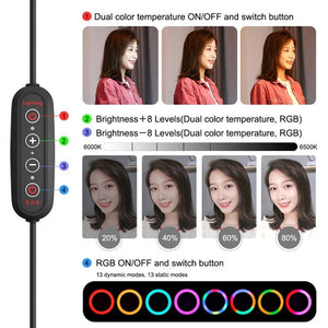 PULUZ 10.2 inch 26cm Curved Surface 168 LED Marquee LED RGBWW Dual - color Temperature Dimmable Ring Vlogging Photography Video Lights with Cold Shoe Tripod Ball Head & Remote Control & Phone Clamp, 10.2 inch Marquee LED - laboratorydeal