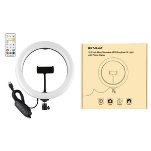 PULUZ 10.2 inch 26cm Curved Surface 168 LED Marquee LED RGBWW Dual - color Temperature Dimmable Ring Vlogging Photography Video Lights with Cold Shoe Tripod Ball Head & Remote Control & Phone Clamp, 10.2 inch Marquee LED - laboratorydeal