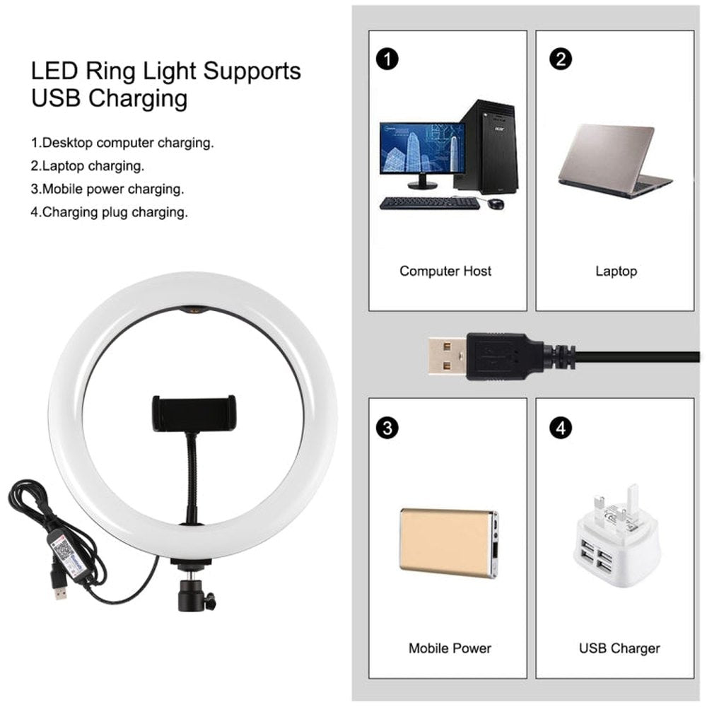 PULUZ 10.2 inch 26cm Curved Surface RGBW LED Ring Light + 1.1m Tripod Mount + Dual Phone Brackets Horizontal Holder + Vlogging Video Light Live Broadcast Kits with Remote Control & Phone Clamp - laboratorydeal