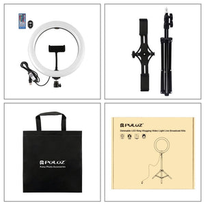 PULUZ 10.2 inch 26cm Curved Surface RGBW LED Ring Light + 1.1m Tripod Mount + Dual Phone Brackets Horizontal Holder + Vlogging Video Light Live Broadcast Kits with Remote Control & Phone Clamp - laboratorydeal