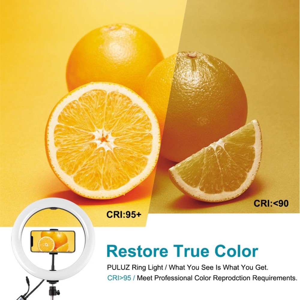 PULUZ 10.2 inch 26cm Curved Surface RGBW LED Ring Light + 1.1m Tripod Mount + Dual Phone Brackets Horizontal Holder + Vlogging Video Light Live Broadcast Kits with Remote Control & Phone Clamp - laboratorydeal