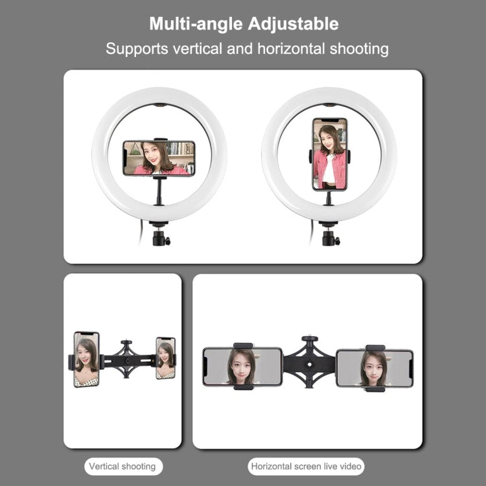 PULUZ 10.2 inch 26cm Light + 1.1m Tripod Mount + Dual Phone Brackets USB 3 Modes Dimmable Dual Color Temperature LED Curved Diffuse Light Ring Vlogging Selfie Photography Video Lights with Phone Clamp & Selfie Remote Control����������������������������... - laboratorydeal