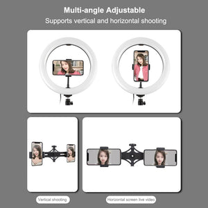 PULUZ 10.2 inch 26cm Light + 1.1m Tripod Mount + Dual Phone Brackets USB 3 Modes Dimmable Dual Color Temperature LED Curved Diffuse Light Ring Vlogging Selfie Photography Video Lights with Phone Clamp & Selfie Remote Control����������������������������... - laboratorydeal