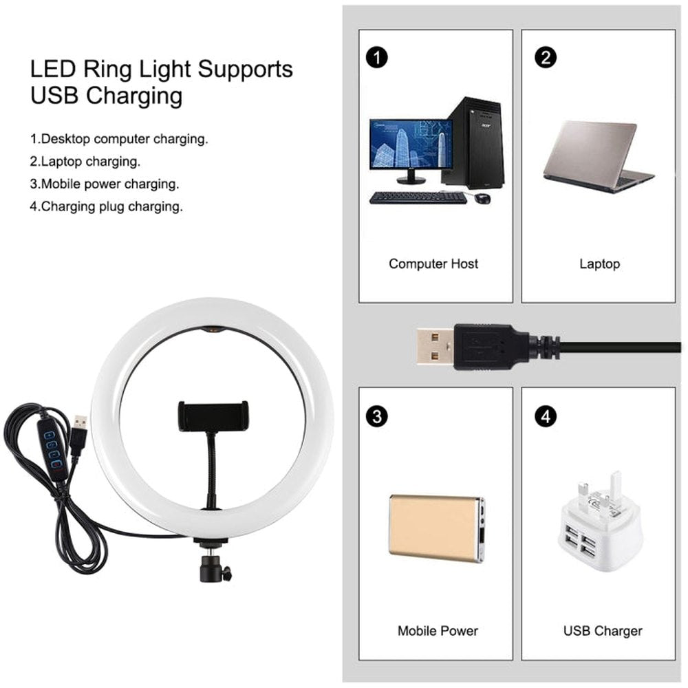 PULUZ 10.2 inch 26cm Light + 1.1m Tripod Mount + Dual Phone Brackets USB 3 Modes Dimmable Dual Color Temperature LED Curved Diffuse Light Ring Vlogging Selfie Photography Video Lights with Phone Clamp & Selfie Remote Control����������������������������... - laboratorydeal