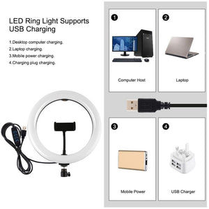 PULUZ 10.2 inch 26cm Light + 1.1m Tripod Mount + Dual Phone Brackets USB 3 Modes Dimmable Dual Color Temperature LED Curved Diffuse Light Ring Vlogging Selfie Photography Video Lights with Phone Clamp & Selfie Remote Control����������������������������... - laboratorydeal