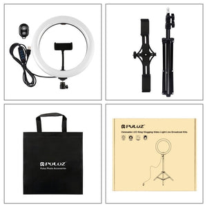 PULUZ 10.2 inch 26cm Light + 1.1m Tripod Mount + Dual Phone Brackets USB 3 Modes Dimmable Dual Color Temperature LED Curved Diffuse Light Ring Vlogging Selfie Photography Video Lights with Phone Clamp & Selfie Remote Control����������������������������... - laboratorydeal