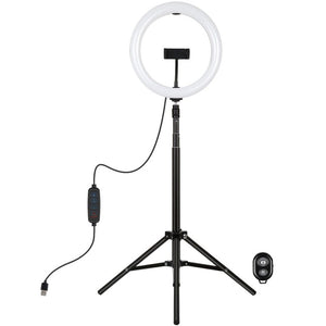 PULUZ 10.2 inch 26cm Light + 1.65m Tripod Mount Curved Surface USB 3 Modes Dimmable Dual Color Temperature Ring Vlogging Video Light Live Broadcast Kits with Phone Clamp & Selfie Remote Control, 10.2 inch+1.65m Tripod - laboratorydeal