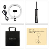 PULUZ 10.2 inch 26cm Light + 1.65m Tripod Mount Curved Surface USB 3 Modes Dimmable Dual Color Temperature Ring Vlogging Video Light Live Broadcast Kits with Phone Clamp & Selfie Remote Control, 10.2 inch+1.65m Tripod