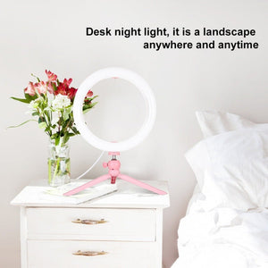 PULUZ 10.2 inch 26cm Light + Desktop Tripod Mount USB 3 Modes Dimmable Dual Color Temperature LED Curved Diffuse Light Ring Vlogging Selfie Photography Video Lights with Phone Clamp, 10.2 inch + Desktop Tripod, 10.2 inch Curved+Tripod - laboratorydeal