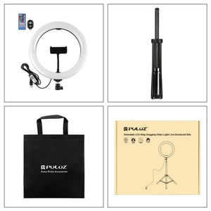 PULUZ 10.2 inch 26cm RGBW Light + 1.65m Tripod Mount Curved Surface USB RGBW Dimmable LED Ring Vlogging Video Light Live Broadcast Kits with Cold Shoe Tripod Ball Head & Phone Clamp & Remote Control, 10.2 inch RGBW+1.65m Tripod - laboratorydeal
