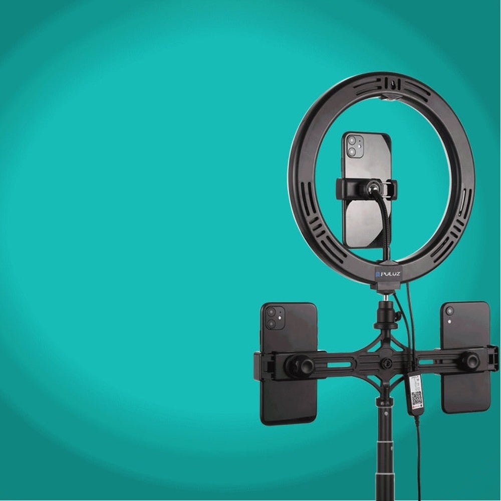 PULUZ 10.2 inch 26cm RGBW Light + 1.65m Tripod Mount + Dual Phone Bracket Curved Surface USB RGBW Dimmable LED Ring Selfie Beauty Vlogging Video Light Live Broadcast Kits with Cold Shoe Tripod Ball Head & Phone Clamp & Remote Control�������������������... - laboratorydeal