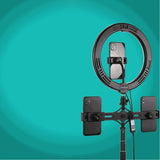 PULUZ 10.2 inch 26cm RGBW Light + 1.65m Tripod Mount + Dual Phone Bracket Curved Surface USB RGBW Dimmable LED Ring Selfie Beauty Vlogging Video Light Live Broadcast Kits with Cold Shoe Tripod Ball Head & Phone Clamp & Remote Control