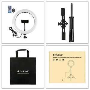 PULUZ 10.2 inch 26cm RGBW Light + 1.65m Tripod Mount + Dual Phone Bracket Curved Surface USB RGBW Dimmable LED Ring Selfie Beauty Vlogging Video Light Live Broadcast Kits with Cold Shoe Tripod Ball Head & Phone Clamp & Remote Control�������������������... - laboratorydeal