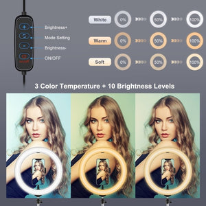 PULUZ 10.2 inch 26cm Selfie Beauty Light + Desktop Tripod Mount USB 3 Modes Dimmable LED Ring Vlogging Selfie Photography Video Lights with Cold Shoe Tripod Ball Head & Phone Clamp, Tripod Mount + 10.2 inch - laboratorydeal