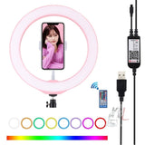 PULUZ 10.2 inch 26cm USB RGBW Dimmable LED Ring Vlogging Photography Video Lights with Tripod Ball Head & Remote Control & Phone Clamp, 10.2 inch RGBW / Remote