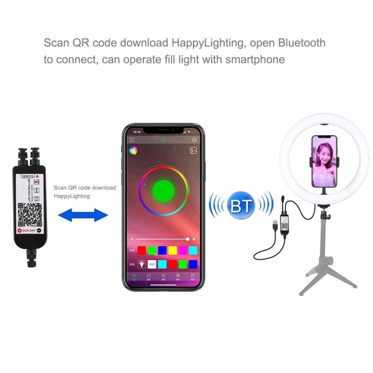 PULUZ 10.2 inch 26cm USB RGBW Dimmable LED Ring Vlogging Photography Video Lights with Tripod Ball Head & Remote Control & Phone Clamp, 10.2 inch RGBW / Remote - laboratorydeal