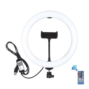 PULUZ 10.2 inch 26cm USB RGBW Dimmable LED Ring Vlogging Photography Video Lights with Tripod Ball Head & Remote Control & Phone Clamp, 10.2 inch RGBW / Remote - laboratorydeal