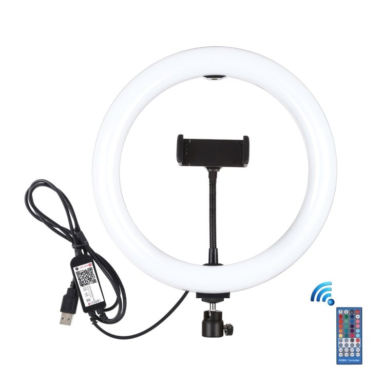 PULUZ 10.2 inch 26cm USB RGBW Dimmable LED Ring Vlogging Photography Video Lights with Tripod Ball Head & Remote Control & Phone Clamp, 10.2 inch RGBW / Remote - laboratorydeal