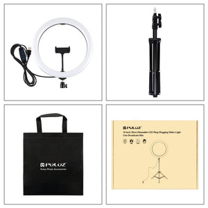 PULUZ 11.8 inch 30cm Light + 1.1m Tripod Mount Curved Surface USB 3 Modes Dimmable Dual Color Temperature LED Ring Vlogging Video Light Live Broadcast Kits with Phone Clamp, 11.8 inch+1.1m Tripod - laboratorydeal