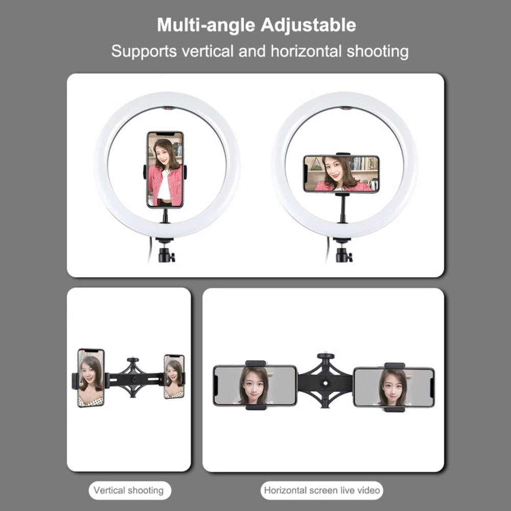PULUZ 11.8 inch 30cm Light + 1.1m Tripod Mount + Dual Phone Brackets Curved Surface USB 3 Modes Dimmable Dual Color Temperature LED Ring Vlogging Video Light Live Broadcast Kits with Phone Clamp, 11.8 inch+1.1m Tripod+Dual Bracket - laboratorydeal