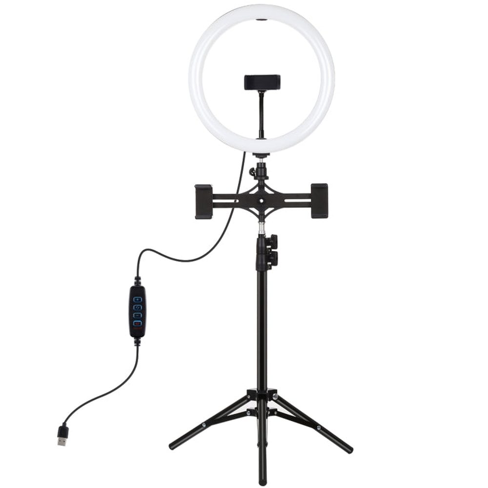 PULUZ 11.8 inch 30cm Light + 1.1m Tripod Mount + Dual Phone Brackets Curved Surface USB 3 Modes Dimmable Dual Color Temperature LED Ring Vlogging Video Light Live Broadcast Kits with Phone Clamp, 11.8 inch+1.1m Tripod+Dual Bracket - laboratorydeal