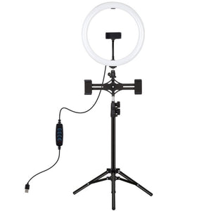 PULUZ 11.8 inch 30cm Light + 1.1m Tripod Mount + Dual Phone Brackets Curved Surface USB 3 Modes Dimmable Dual Color Temperature LED Ring Vlogging Video Light Live Broadcast Kits with Phone Clamp, 11.8 inch+1.1m Tripod+Dual Bracket - laboratorydeal