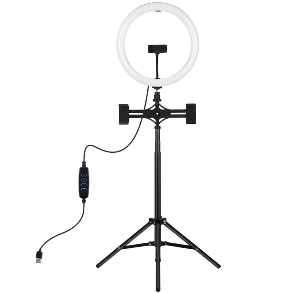 PULUZ 11.8 inch 30cm Light + 1.65m Tripod + Dual Phone Bracket Curved Surface USB 3 Modes Dimmable Dual Color Temperature LED Ring Vlogging Video Light Live Broadcast Kits with Phone Clamp, 11.8 inch+1.65m Tripod+Dual Bracket - laboratorydeal