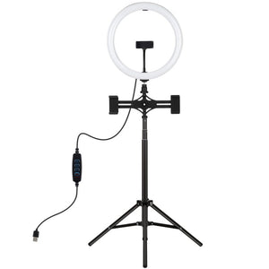 PULUZ 11.8 inch 30cm Light + 1.65m Tripod + Dual Phone Bracket Curved Surface USB 3 Modes Dimmable Dual Color Temperature LED Ring Vlogging Video Light Live Broadcast Kits with Phone Clamp, 11.8 inch+1.65m Tripod+Dual Bracket - laboratorydeal