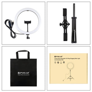 PULUZ 11.8 inch 30cm Light + 1.65m Tripod + Dual Phone Bracket Curved Surface USB 3 Modes Dimmable Dual Color Temperature LED Ring Vlogging Video Light Live Broadcast Kits with Phone Clamp, 11.8 inch+1.65m Tripod+Dual Bracket - laboratorydeal