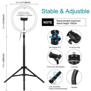 PULUZ 11.8 inch 30cm Light + 1.65m Tripod Mount Curved Surface USB 3 Modes Dimmable Dual Color Temperature LED Ring Vlogging Video Light Live Broadcast Kits with Phone Clamp, 11.8 inch+1.65m Tripod - laboratorydeal