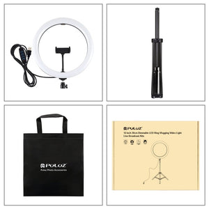 PULUZ 11.8 inch 30cm Light + 1.65m Tripod Mount Curved Surface USB 3 Modes Dimmable Dual Color Temperature LED Ring Vlogging Video Light Live Broadcast Kits with Phone Clamp, 11.8 inch+1.65m Tripod - laboratorydeal
