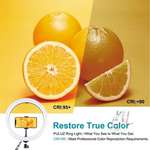 PULUZ 11.8 inch 30cm RGBW Light + 1.65m Mount Curved Surface RGBW Dimmable LED Ring Selfie Vlogging Light Live Broadcast Kits with Cold Shoe Tripod Adapter & Phone Clamp & Remote Control, 11.8 inch RGBW+1.65m Tripod - laboratorydeal