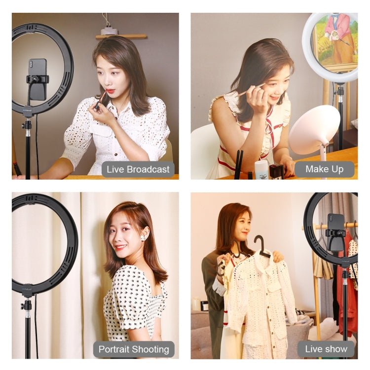 PULUZ 11.8 inch 30cm USB 3 Modes Dimmable Dual Color Temperature LED Curved Diffuse Light Ring Vlogging Selfie Photography Video Lights with Phone Clamp, 11.8 inch - laboratorydeal