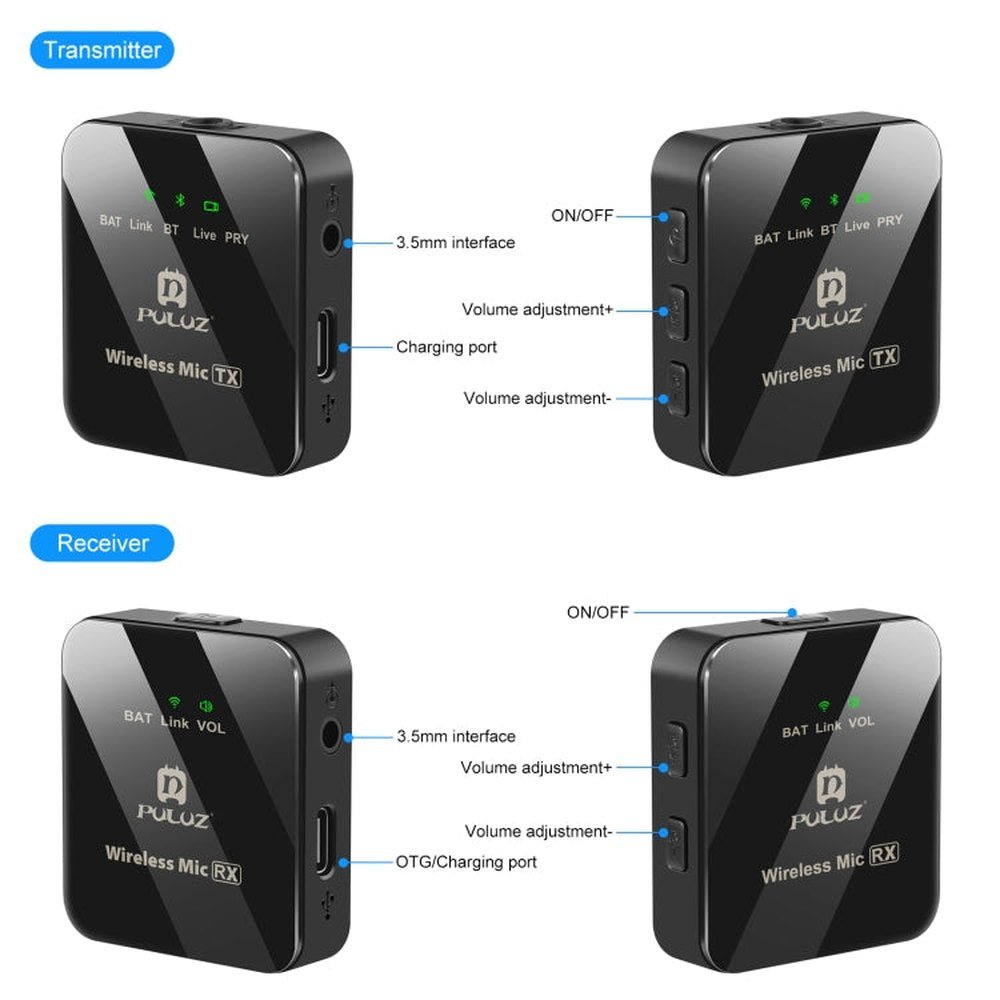 PULUZ 2 TX + 1 RX Wireless Lavalier Microphone, 2 TX + 1 RX - laboratorydeal