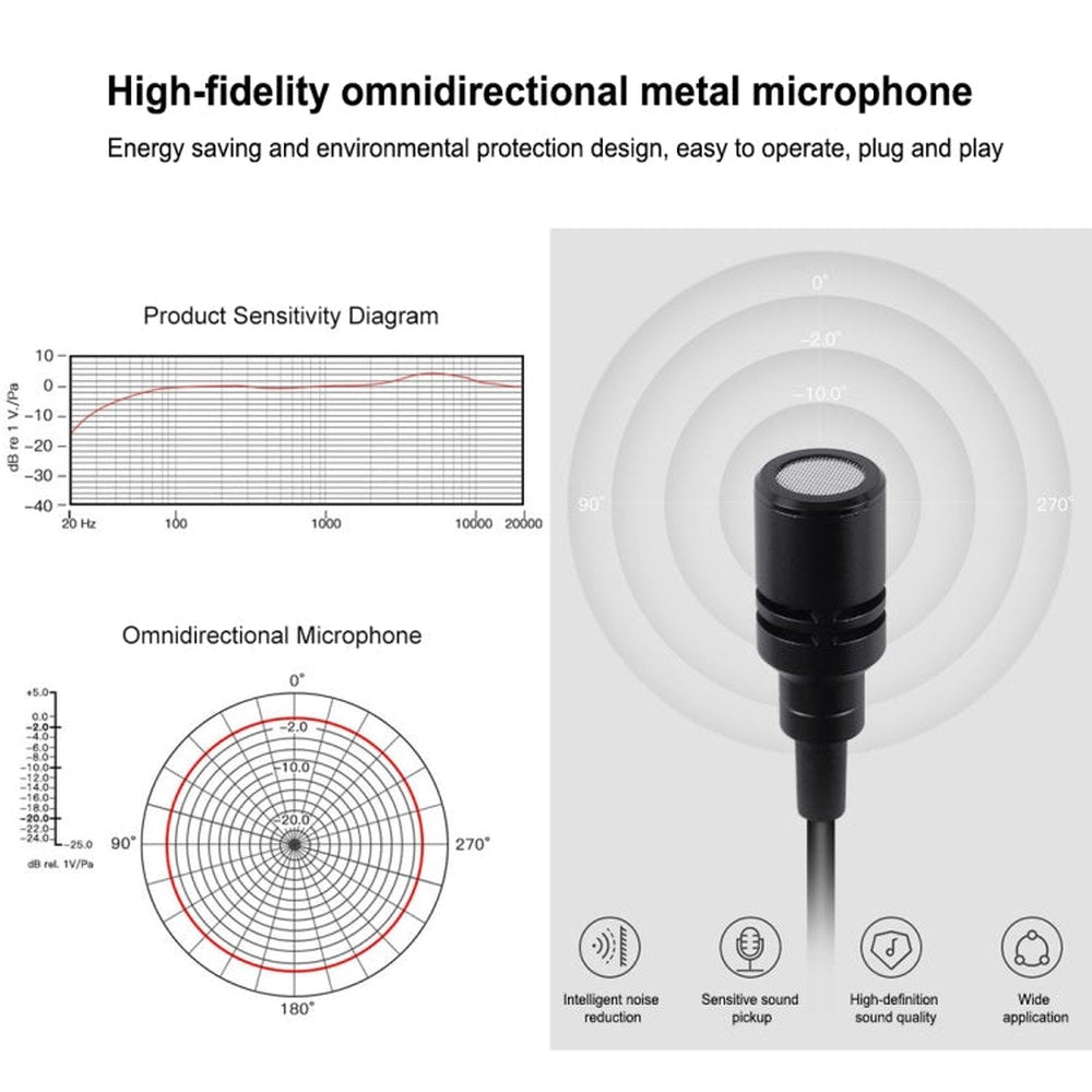 PULUZ 3.5mm Jack Lavalier Omnidirectional Condenser Recording Video Microphone, Length: 6m, Lavalier Microphone - laboratorydeal