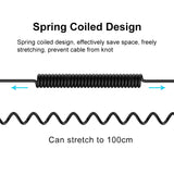 PULUZ 3.5mm TRRS Male to 8 Pin Male Live Microphone Audio Adapter Spring Coiled Cable for iPhone, Cable Stretching to 100cm, 3.5mm Male to 8 Pin