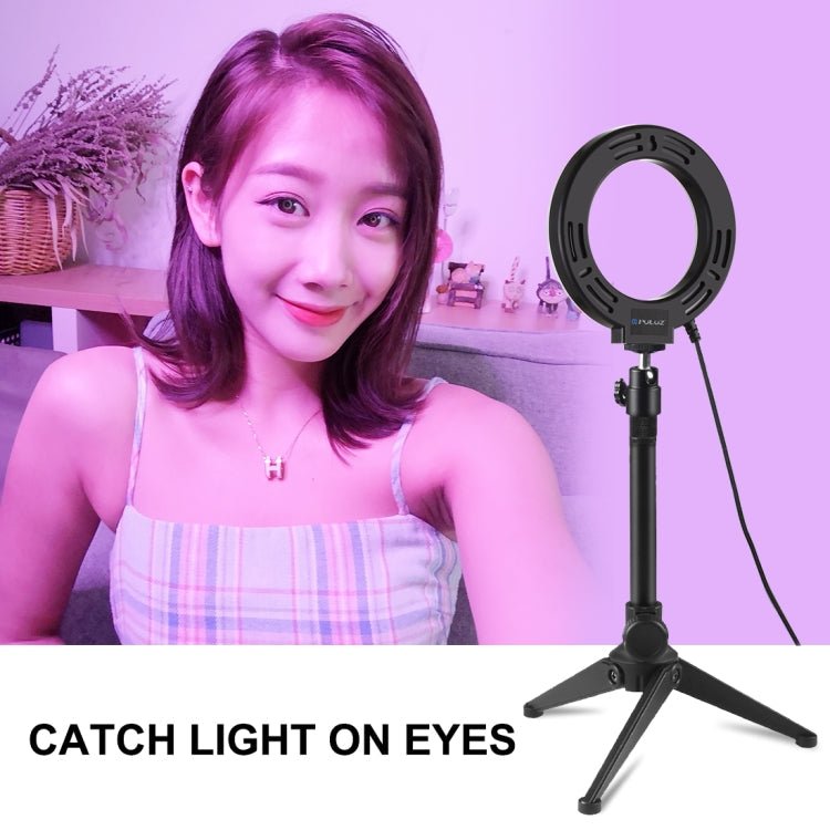 PULUZ 4.7 inch 12cm Curved Surface USB 10 Modes 8 Colors RGBW Dimmable LED Ring Vlogging Photography Video Lights with Tripod Ball Head, 4.7 inch RGBW - laboratorydeal