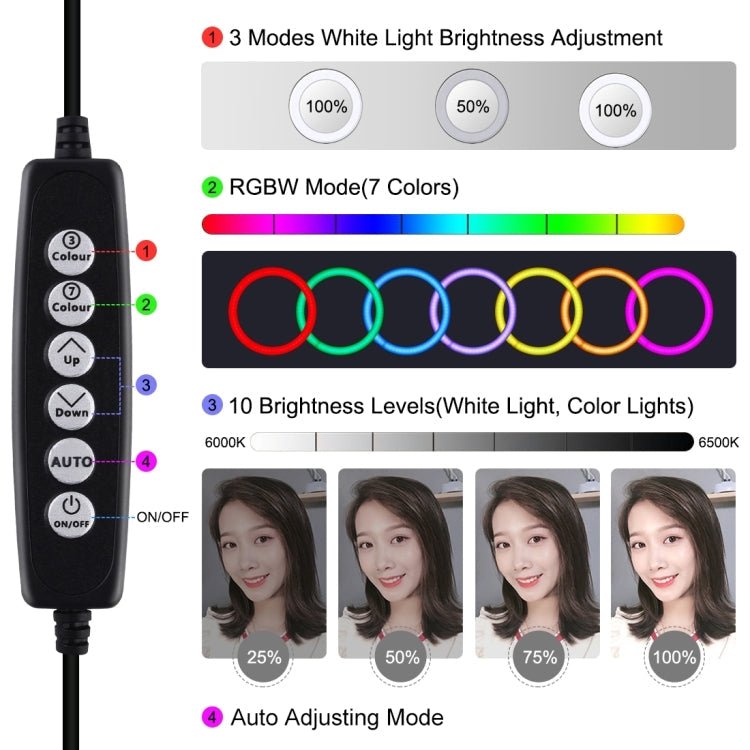 PULUZ 4.7 inch 12cm Curved Surface USB 10 Modes 8 Colors RGBW Dimmable LED Ring Vlogging Photography Video Lights with Tripod Ball Head, 4.7 inch RGBW - laboratorydeal