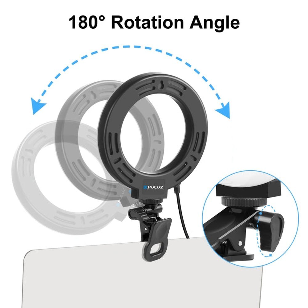 PULUZ 4.7 inch 12cm Ring Selfie Light 3 Modes USB Dimmable Dual Color Temperature LED Curved Vlogging Photography Video Lights with Monitor Clip Holder, 4.7 inch+Clip - laboratorydeal