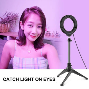 PULUZ 4.7 inch 12cm USB 10 Modes 8 Colors RGBW Dimmable LED Ring Vlogging Photography Video Lights + Desktop Tripod Mount with Cold Shoe Tripod Ball Head, 4.7 inch RGBW+Tripod Mount - laboratorydeal