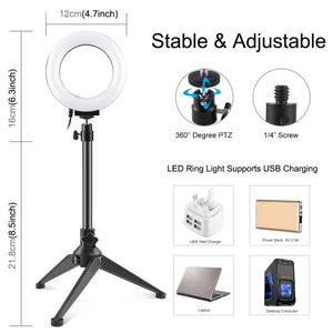 PULUZ 4.7 inch 12cm USB 3 Modes Dimmable LED Ring Vlogging Photography Video Lights + Desktop Tripod Holder with Cold Shoe Tripod Ball Head, Tripod Stand + Ring LED - laboratorydeal