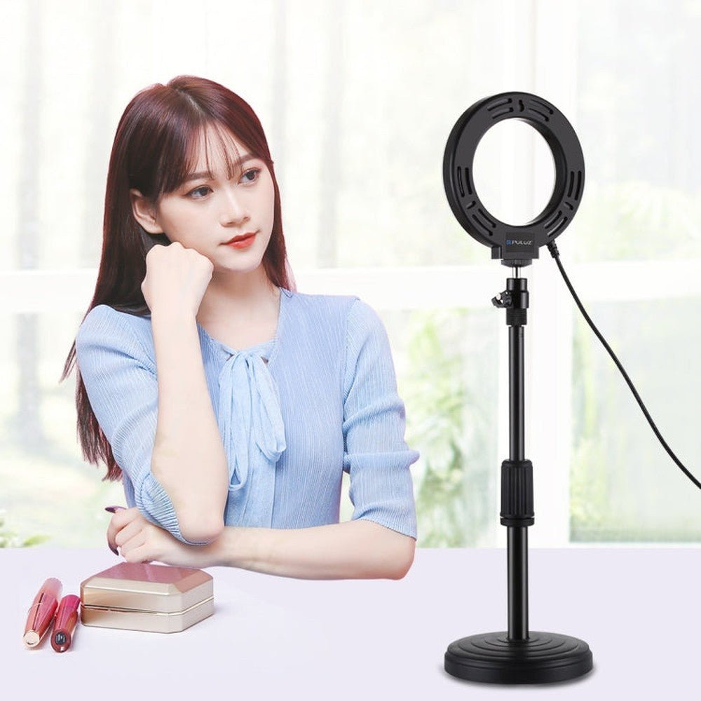 PULUZ 4.7 inch 12cm USB 3 Modes Dimmable LED Ring Selfie Beauty Vlogging Photography Video Lights with Tripod Ball Head, 4.7 inch with Ball Head - laboratorydeal