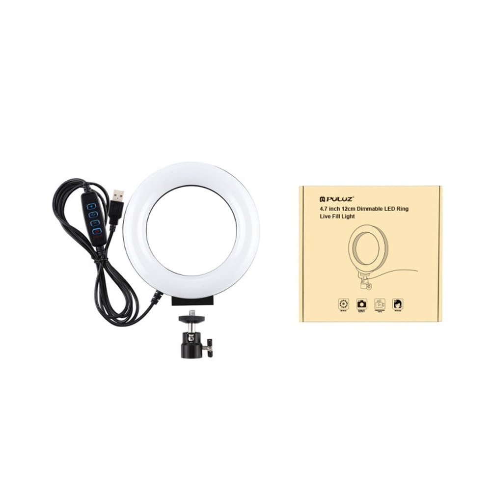 PULUZ 4.7 inch 12cm USB 3 Modes Dimmable LED Ring Selfie Beauty Vlogging Photography Video Lights with Tripod Ball Head, 4.7 inch with Ball Head - laboratorydeal