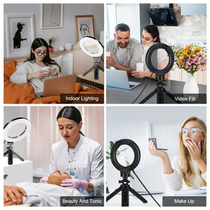 PULUZ 4.7 inch 12cm USB 3 Modes Dimmable LED Ring Vlogging Photography Video Lights + Pocket Tripod Mount Kit with Cold Shoe Tripod Ball Head, 4.7 inch Light+Pocket Tripod - laboratorydeal