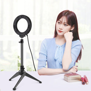 PULUZ 4.7 inch 12cm USB 3 Modes Dimmable LED Ring Vlogging Photography Video Lights + Desktop Tripod Holder with Cold Shoe Tripod Ball Head, Tripod Stand + Ring LED - laboratorydeal